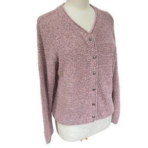 Vintage Alps Chunky Boucle Knit Cardigan Pink Decorative Buttons USA Made-L